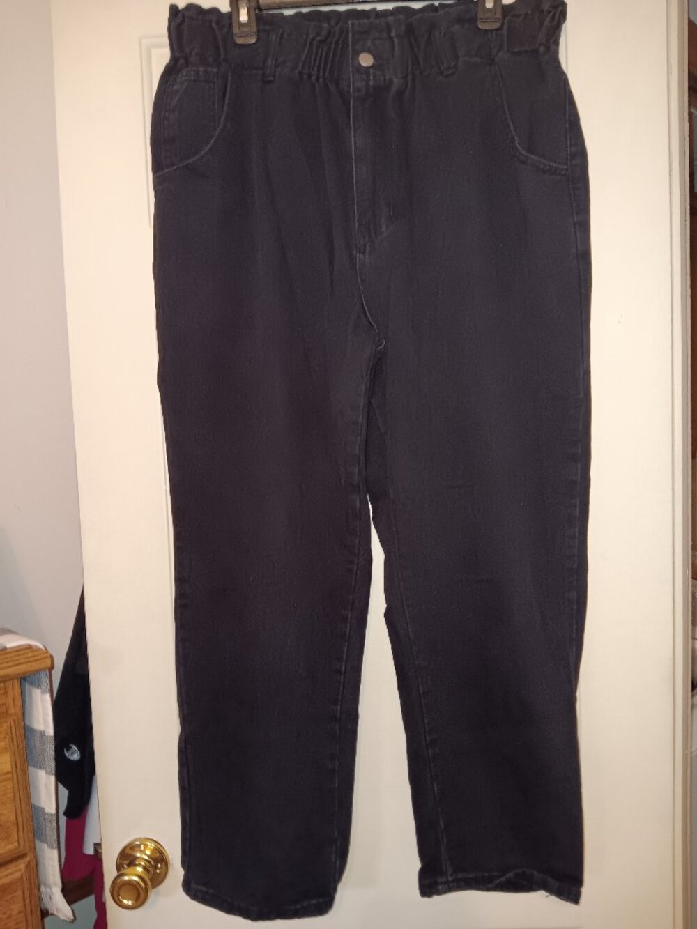 Black Denim Paperbag Waist Jeans
